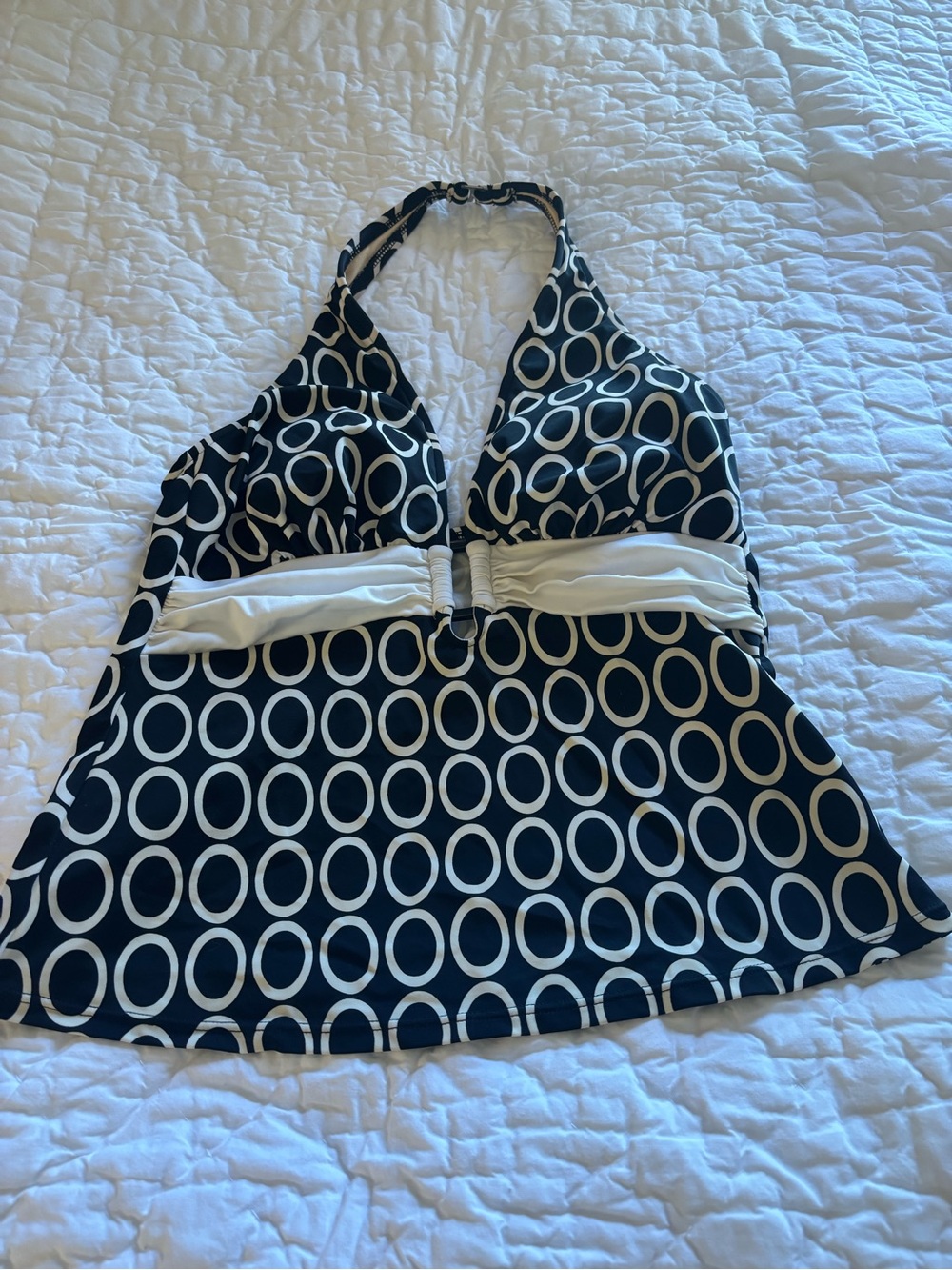 Caribbean Joe Black and White-Print Swim Top Size 10